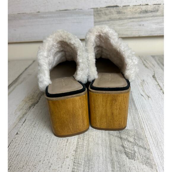 Bernardo Women’s 8.5 Sky Black Suede Shearling Platform Clogs Wooden Heel shoe - Picture 5 of 8